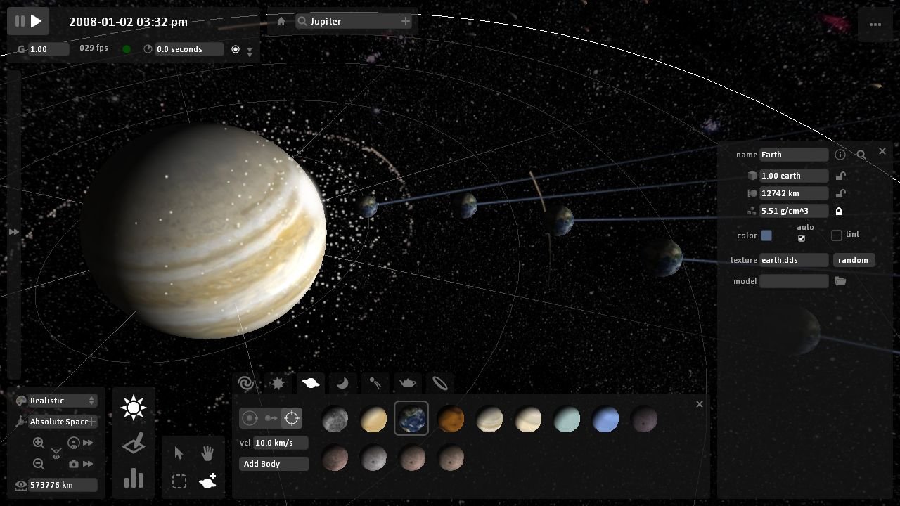 Universe Sandbox mô phỏng Trái Đất quanh Sao Mộc