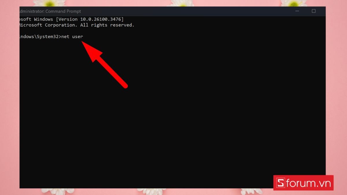 Sử dụng lệnh net user để xem danh sách tài khoản khi đổi pass máy tính Win 11