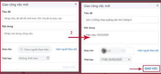 Nhập thông tin giao việc trên Zalo Web