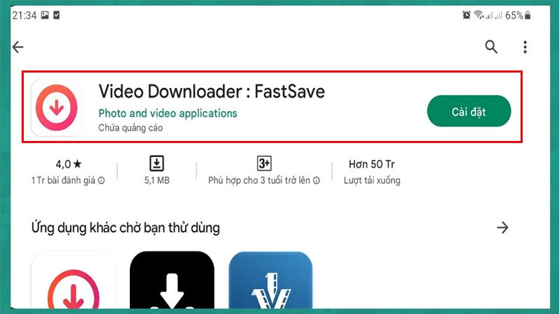 Tải ứng dụng FastSave trên CH Play cho Android