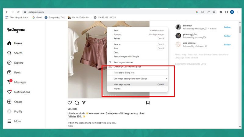Sử dụng Inspect (F12) để tải ảnh Instagram