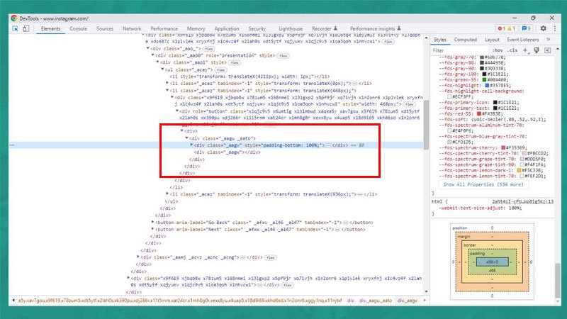 Tìm đường dẫn ảnh Instagram trong mã nguồn bằng Inspect