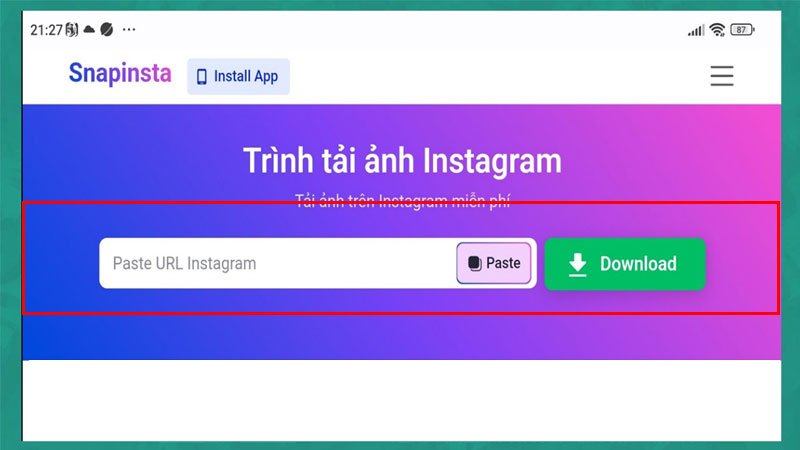 Truy cập Snapinsta để tải ảnh Instagram