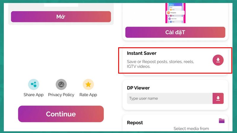 Dán liên kết vào Insaver và tải ảnh Instagram