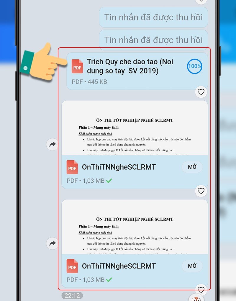 Tài liệu đã được gửi thành công qua Zalo trên điện thoại