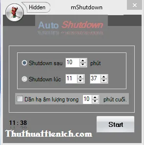 Giao diện phần mềm hẹn giờ tắt máy tính mShutdown tiếng Việt