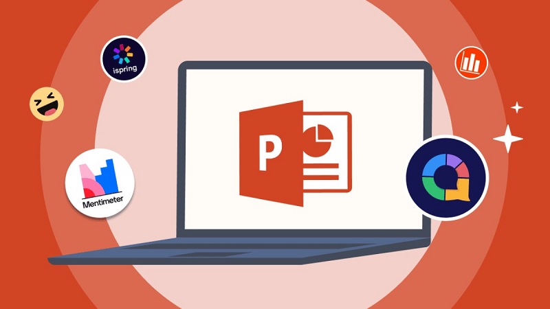 Người dùng làm việc với PowerPoint trên máy tính xách tay và điện thoại