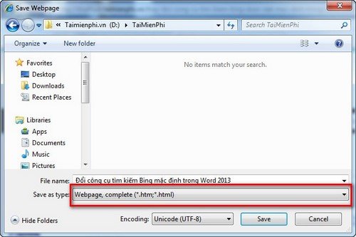 Hộp thoại Save As trong Internet Explorer, chọn Webpage, complete