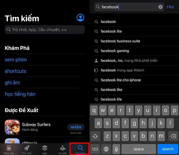 Tìm ứng dụng Facebook trên App Store của iPhone