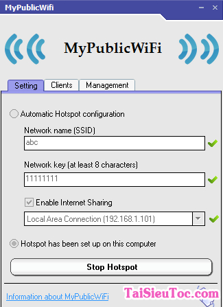 Màn hình chính ứng dụng MyPublicWiFi miễn phí