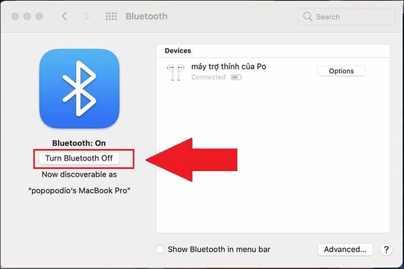 Tắt Bluetooth qua System Preferences trên Macbook
