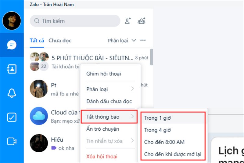 Tắt thông báo nhắn tin Zalo trên máy tính để tập trung công việc
