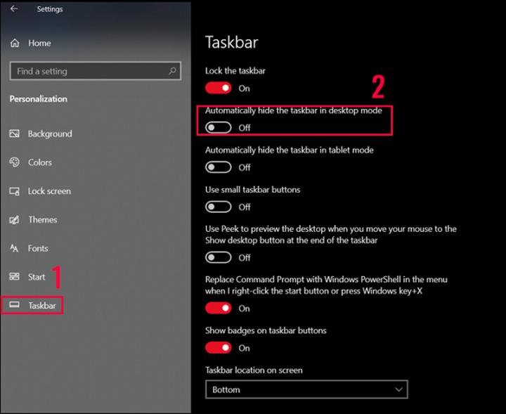 tắt tính năng tự động ẩn thanh tác vụ