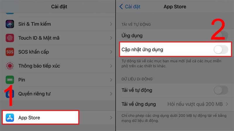 Tắt tự động cập nhật ứng dụng trong cài đặt App Store trên iPhone