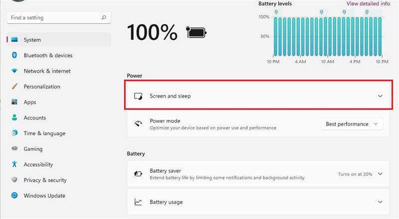 Tùy chỉnh Screen and Sleep để hẹn giờ tắt màn hình Windows 11