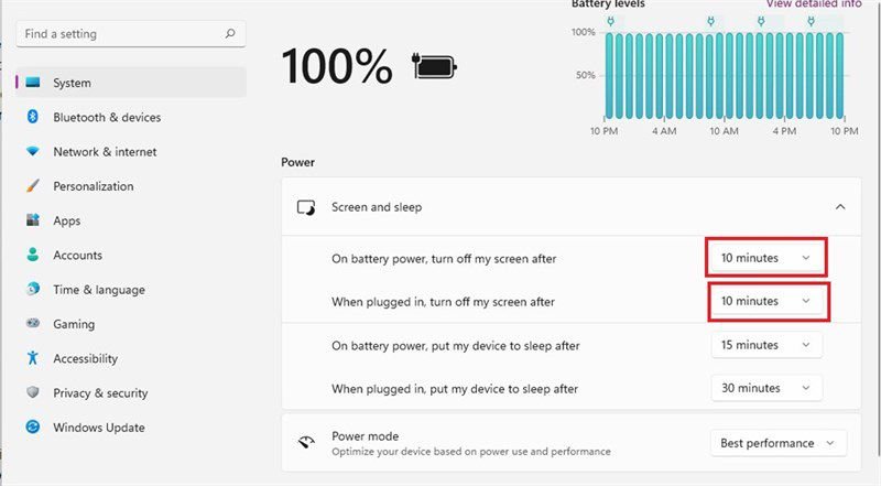 Thiết lập thời gian tắt màn hình trong Windows 11