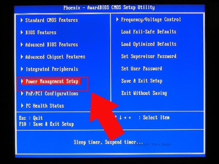 Thiết lập Power Management trong BIOS để mở máy tính bằng bàn phím