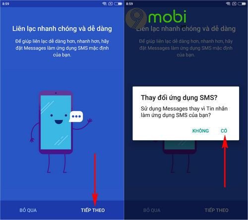 Thiết lập ứng dụng Android Messages làm mặc định