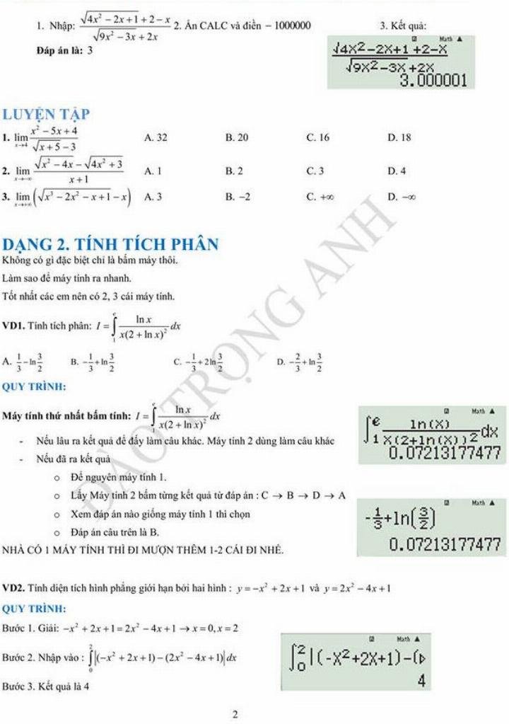 Tính tích phân xác định bằng máy tính cầm tay