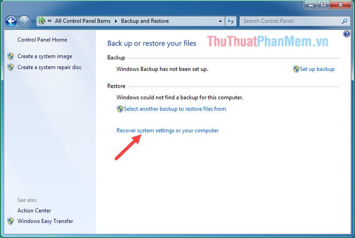 Truy cập Advanced recovery methods để khám phá các lựa chọn khôi phục chuyên sâu cho máy tính Windows 7