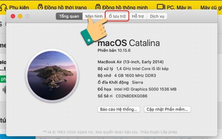 Truy cập mục lưu trữ để kiểm tra dung lượng ổ cứng MacBook.