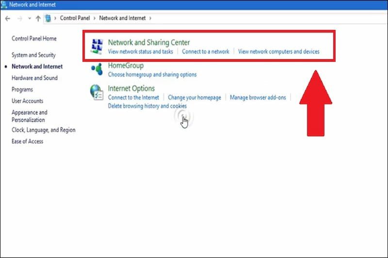 Truy cập Network and Sharing Center để cấu hình Bluetooth trên Win 7