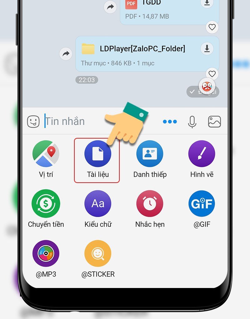 Tùy chọn gửi tài liệu trong Zalo trên điện thoại