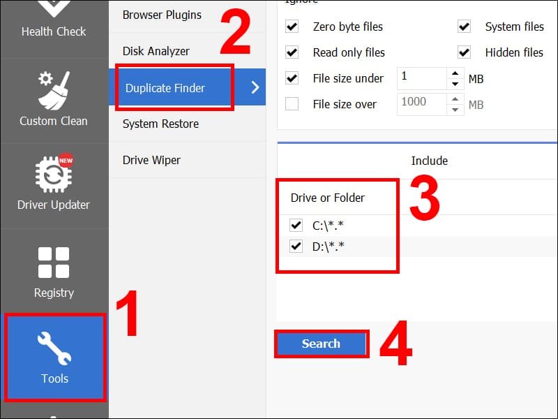 Xóa các file trùng lặp bước 1
