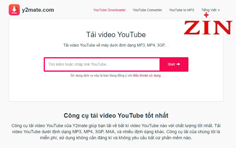 Giao diện Y2mate giúp tải YouTube về máy tính miễn phí