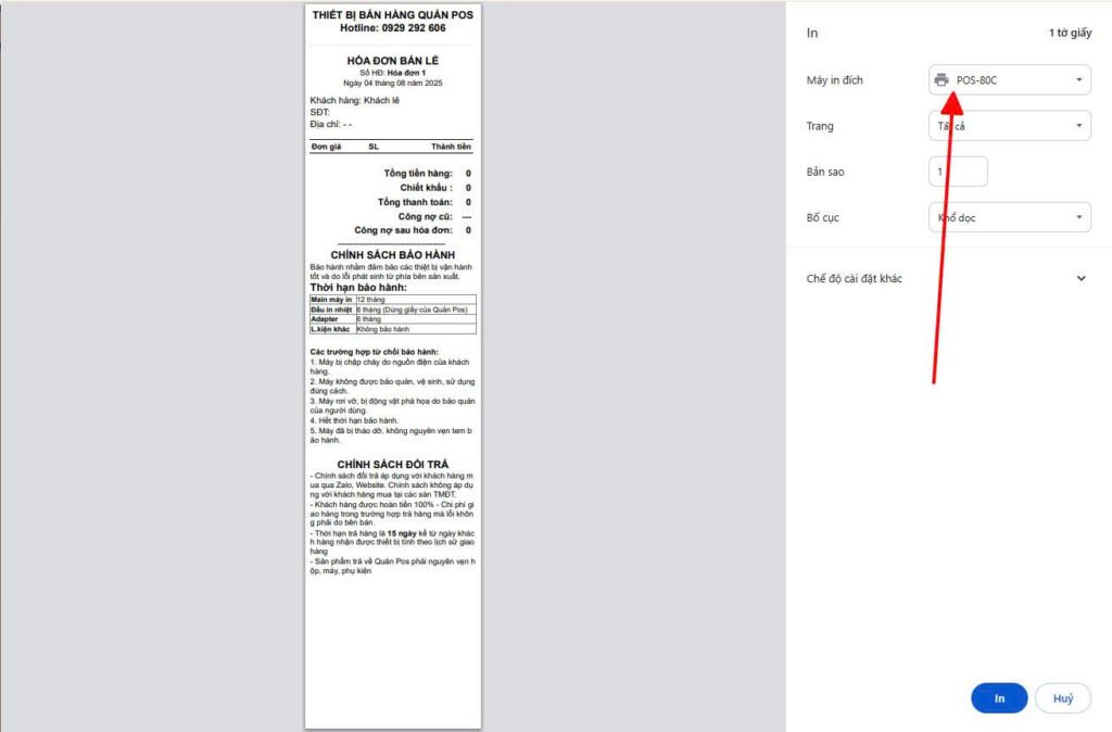 Chọn đúng máy in đã cài đặt trên máy tính để in