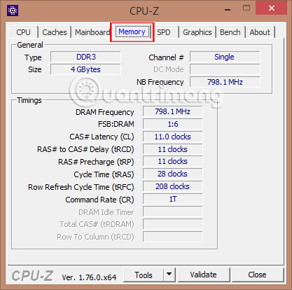Thông số RAM của máy tính với CPU-Z