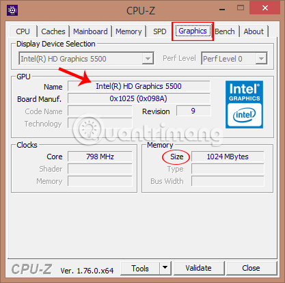 Thông số card màn hình qua CPU-Z