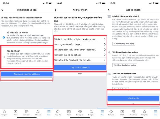 Xóa Tài Khoản Facebook Trên Điện Thoại - Chọn Xóa tài khoản