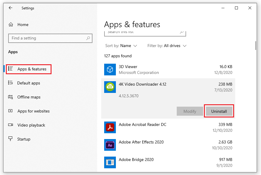 Trong Apps & features, chọn và gỡ cài đặt phần mềm không cần thiết để dọn rác tăng tốc máy tính