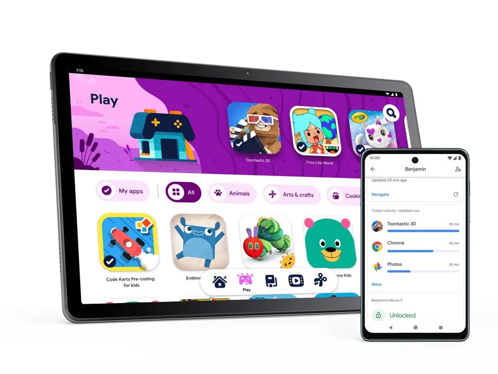 Giao diện Lenovo Tab M10 Thế hệ thứ 3 với ứng dụng Family Link, an toàn cho trẻ em