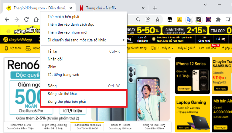 Đóng nhiều tab cùng lúc với các tùy chọn tiện lợi trên Chrome