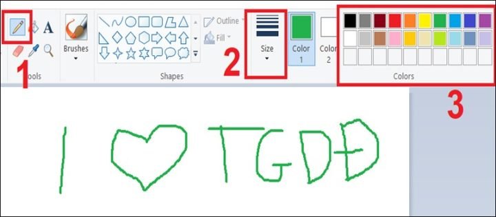 Sử dụng công cụ Pencil để vẽ hình tự do trong Paint