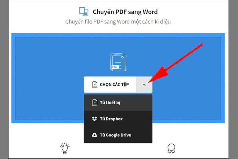 Chọn tệp tin PDF trên Smallpdf để chuyển đổi