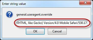 Nhập mã User Agent tương ứng để kích hoạt chế độ duyệt web mobile trên máy tính của Firefox