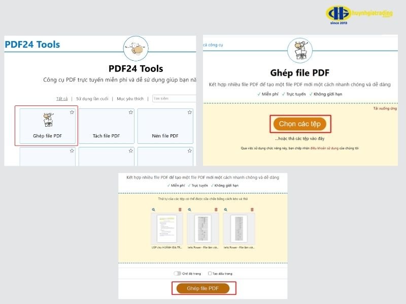 Cách ghép file PDF trên máy tính bằng PDF24 Tools