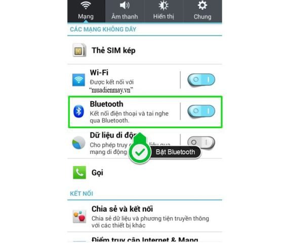 Bật chức năng Bluetooth trên điện thoại, bước đầu tiên để điều khiển máy tính bảng bằng điện thoại