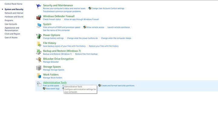 Mở Administrative Tools trong Control Panel