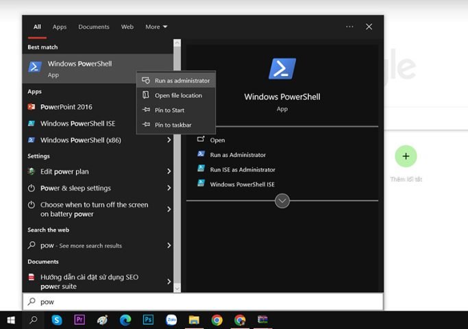 Mở Windows PowerShell ở chế độ quản trị