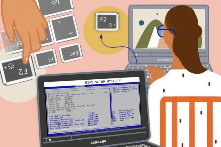 Nhấn phím Delete, ESC, F2 để mở BIOS