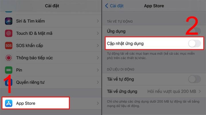 Thao tác tắt tự động cập nhật ứng dụng trên iPhone và iPad