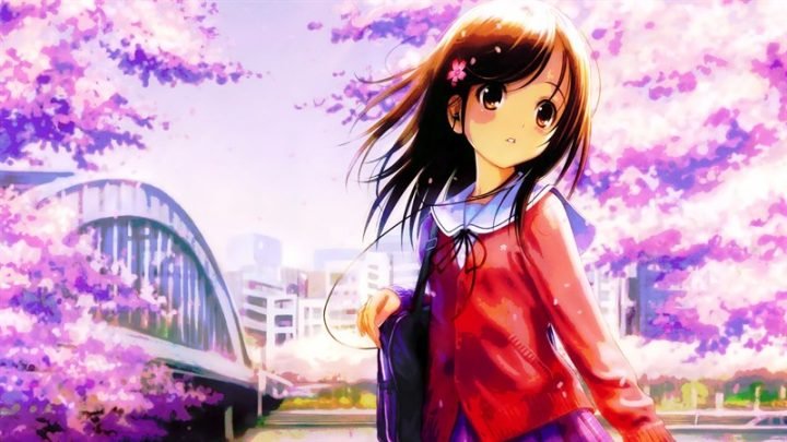 Hình nền máy tính dễ thương anime - Nữ sinh với biểu cảm vui tươi