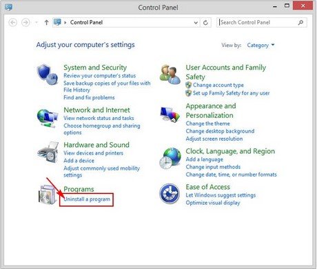 Mục Uninstall a program trong Control Panel của Windows 8 để xóa chương trình
