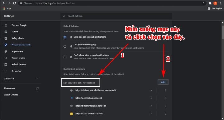Thêm Facebook vào danh sách chặn gửi thông báo để tắt thông báo trên máy tính