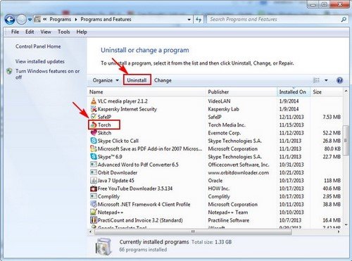 Giao diện Uninstall or change a program trên Windows 7 để xóa chương trình