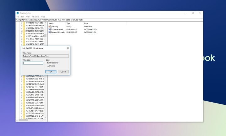 Cửa sổ chỉnh sửa giá trị System.IsPinnedToNameSpaceTree để gỡ bỏ OneDrive